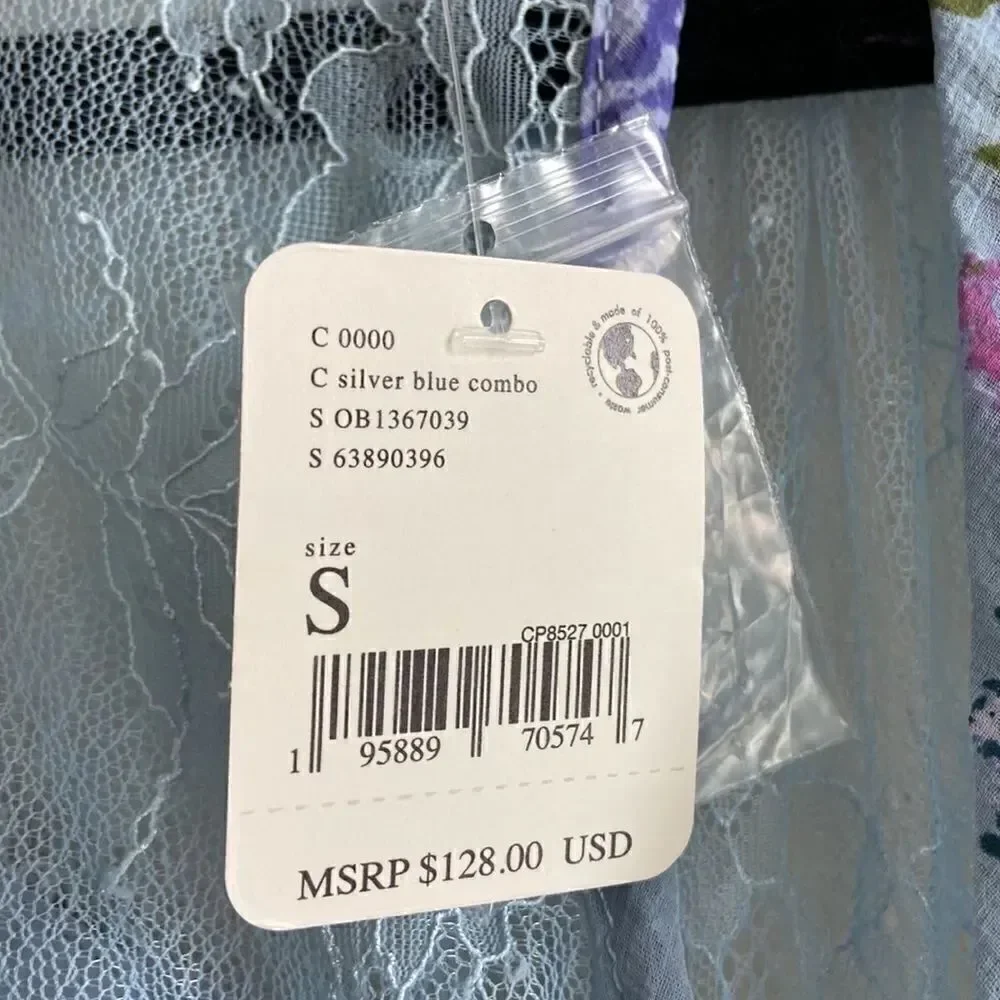 Free People Daphne Blouse in Silver Blue Combo NWT Sz S